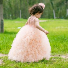 Girl Dresses Lovely Sleeveless Round Collar Tulle Fluffy Print Wavy Princess Flower Dress Wedding Party Ball First Communion