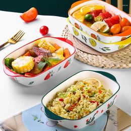 Plates QWE123 4 Colours Ceramic Binaural Cheese Baked Plate Pan Fruit Salad Sushi Mixing Rice Bowls Household Tableware Serving Tr