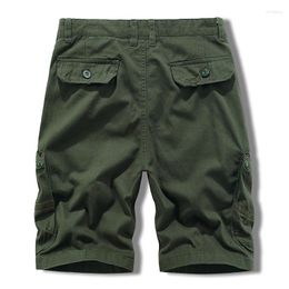 Men's Shorts Multi-pockets Solid Colour Summer Casual Cargo Short Men Japanese Safari Style Pure Cotton Zipper Pocket Knee Length Mens