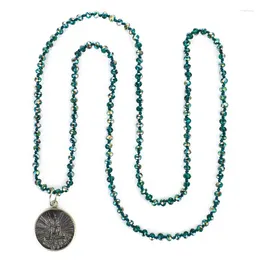 Pendant Necklaces C.QUAN CHI Est Long Green Color Beaded & Round Natural Stone Sakyamuni Buddha Necklace