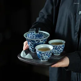 Teaware Sets Blue And White Tea Set Suit 1 Tureen 2 Teacup Office Simple Dry Pour Porcelain Mini Chinese Gaiwan