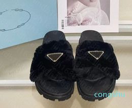 Hard Slippers Shearling Sandals for Women Indoor and Outdoor Warm Fuzzy Wool Flip Flops Shoes