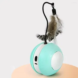 Cat Toys Pet Automatic Moving Ball With Feathers Accessories USB Rechargeable Luminous Sounding For Indoor Cats