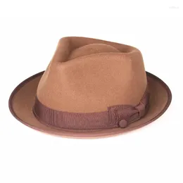 Berets Wool Headmade Fedoras Hat 55-61cm Big Head Coffee Color Panama Jazz Short Brim Bowler For Men/Women