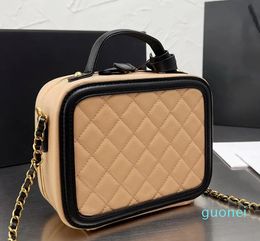 Wholesale Classic Filigree Vanity Case Totes Bag Caviar Calfskin Leather Luxury designer Quilted Plaid Gold Metal bags Chain