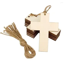 Decorative Figurines 10Pcs/set Wooden Perforated Cross With Linen Rope Pendant Blank Weddings Birthdays Party Easter Home Hanging