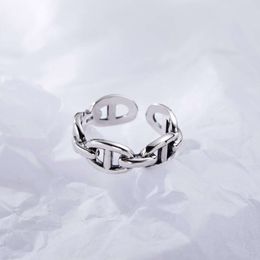 925 Sterling Silver ins Cool Wind Chain Ring Net Red Adjustable Index Finger Female Korean Version Pig Nose Bounce 5454