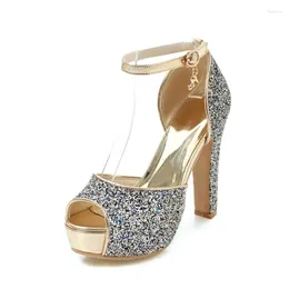 Sandals Platform Cover Heel Peep Toe High Heels Women's Shoes Banquet Ankle Strap Dance