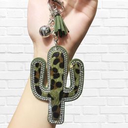 Keychains Plant Cactus Keychain Leather Tassel Key Ring Women Chain Fashion Car Bag Pendant Gift Cloth Rhinestone Base Chains