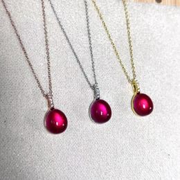 Pendant Necklaces 12X10mm Waterdrop Style Necklace Inlay Zircon Purple Pink Crystal High Quality Fashion Jewelry Gift
