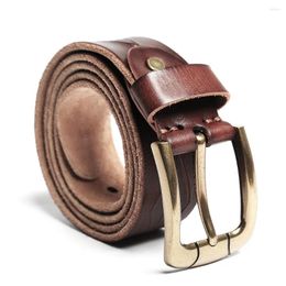 Belts Men's Retro Style Genuine Leather Belt Full-Grain Frosting Waist Handmade Pin Buckle Male