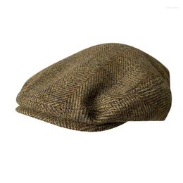 Berets Striped Gray Wool Flat Cap Men's Keep Warm Gatsby Ivy Irish Hunting Hat Sboy Driver Cabbies 14