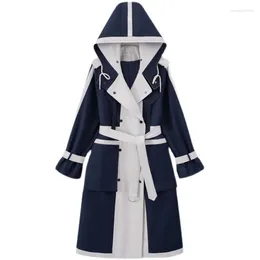 Women's Trench Coats SuperAen Women Windbreaker Hooded Double-breasted Oversized Stitching Belt Spring And Autumn Coat