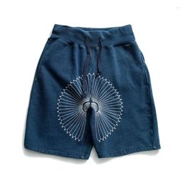 Men's Shorts Japanese Vintage Blue Dyed Embroidered Chrysanthemum With Elastic Waist Summer Casual Pants Trend Arrival