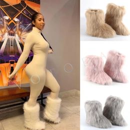 Boots Women Warm Fur Boots Woman Winter Plush Faux Fur Snow Boots Ladies Furry Outdoor Slip On Shoes Female Cosy Fuzzy Cotton Boot 231027