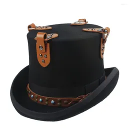 Berets Black Steampunk Top Hat Wool Women Men Handmade Gear Millinery Fedora Goggles Party Cosplay Cap S M L XL