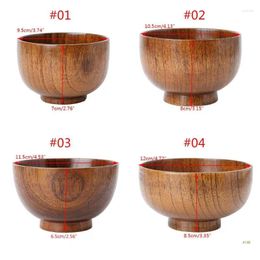 Bowls 41XB Natural Wooden Bowl Camping Hiking Cookware Wine Drinking Supplies For Outdoor Travelling Family