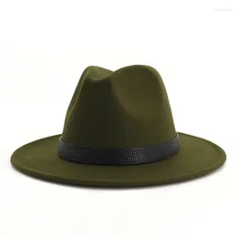 Berets Unisex Men Women Wool Felt Trilby Fedora Hats With Leather Belt Band Decor Wide Brim Jazz Cap Sunhat