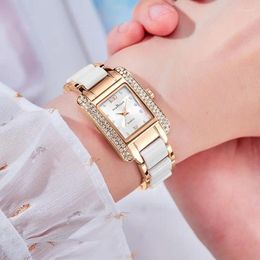 Wristwatches Sdotter 2023 Luxury Crystal Women White Ceramic Ladies Watch Quartz Fashion Watches Wrist For