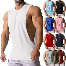 Men's Polos 2023 Vest Foreign Trade Muscle Men Sports Leisure Solid Colour Sleeveless Waistcoattt-shirt