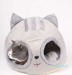 Cat Bed Cave Cat Head Shaped Pet Kitten Cushion