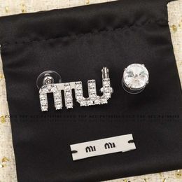 miumius earrings Miss Miao asymmetric Earrings ear clip letters Diamond Princess sweet temperament simple crystal earrings