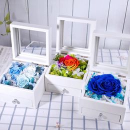 Decorative Flowers Preserved Roses Forever Real Rose In Gift Box Elegant Romantic Souvenir With Jewellery Drawer Container Valentine
