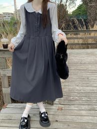 Casual Dresses French Preppy Style Temperament Autumn Elegant Suit Solid Long Sleeve Shirt Dress Sleeveless Midi Gentle Two-piece Set