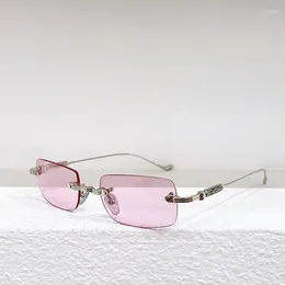 Sunglasses Chrome Rimless Rectangular Small Brand Designer Top Quality Metal Frame Pilis Sun Glasses Women Men 179HTY7