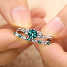 Cluster Rings 2Pcs/Set 2023 Luxury Green Blue Stone Crystal For Women Sliver Colour Wedding Engagement Jewellery Dropship