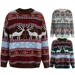 Women's Sweaters Round Neck Loose Five Color Christmas Themed Jacquard Long Sleeved Sweater For Work Dark Sweatshirt