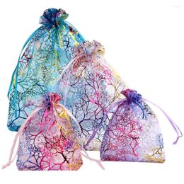 Gift Wrap 25/50pcs 7x9/9x12/10x15/13x18cm Pink Organza Bags Jewelry Storage Tree Pattern Wedding Present Drawable Packing Pouch