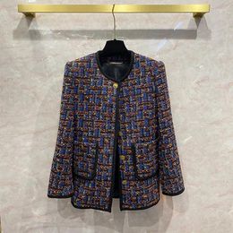 Women's Jackets Colored Plaid Woolen Cloth Coat For Women Xiaoxiangfeng Colorful Thousand Bird Lattice Woven Tweed