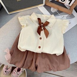 Clothing Sets IENENS Summer Girl's Sweet Cotton Shirt Shorts Suits 0-4 Years Kids Flutter Sleeve Holiday Party Clothes Outfits