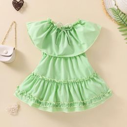 Girl Dresses FOCUSNORM 2-7Y Summer Fashion Kids Girls Party Dress Clothing Off Shoulder Ruffles Solid Colours A-Line