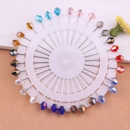 Brooches 30pcs One Roll Fashion Crystal Geometric Bead Needle Wheel Women Muslim Hijab Pins Clips Scarf Pin