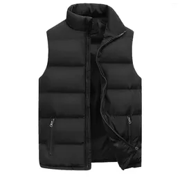 Men's Vests Men Cotton Padded Vest Autumn Winter Warm Solid Color Jacket Coat Zipper Stand Collar Sleeveless Outwear