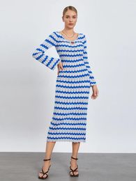 Casual Dresses Women Crochet Cover Up Dress Fall Long Sleeve Bodycon Swim Beach Hollow Out Knit Crop Maxi