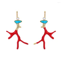 Dangle Earrings Coral Antlers Pendant Drop Red Enamel Resin Jewellery Decor Gift