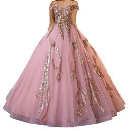 Quinceanera Dresses Princess Sweetheart Appliques Sequins Ball Gown with Tulle Lace-up Plus Size Sweet 16 Debutante Party Birthday Vestidos De 15 Anos Q04