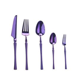 Dinnerware Sets 5 Pcs/Set Purple Stainless Steel Cutlery Flatware Set Knife Fork Spoon Western Dessert High Grade Tableware Drop Deliv Dh92C