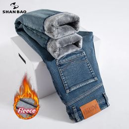 Mens Jeans Original Classic Vintage Trend Winter Fleece Thick Warm Cotton Stretch Fit Straight Quality Cloth Leisure Trousers 231027