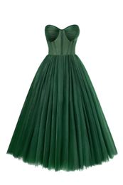 Tea-Length Prom Dresses Sweetheart Lace-up Tulle Princess A-Line Plus Size Formal Occasion Evening Party Gown P01