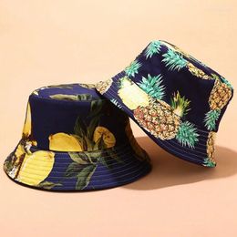 Berets Summer Pineapple Chapeau Tropical Fruit Sun Hat Breathable Cotton Panama Men Women Hip Hop Gorros Cap Beach Party Buckets Hats