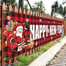 Christmas Decorations Merry Christmas Banner 250cm Long Hanging Buffalo Plaid Banner with Santa Claus Christmas Tree for Yard Christmas Party Decor 231030