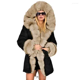 Women's Trench Coats Fashion Women Luxury Large Faux Fur Collar Hooded Coat Warm Liner Parkas Long Winter Jacket Top Quality QQ092