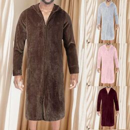 Men's Sleepwear Male Winter Coral Velvet Bathrobe Facecloth Pyjamas Fluffy Ultra Comfortable Zipper Hooded Padded Thickened Longer