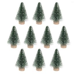 Christmas Decorations Miniature Pine Tree Tabletop With Wood Base Set Snow Covered DIY Ornaments For Home