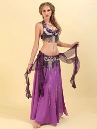 Stage Wear Adult Women Dancewear Belly Dance Costume Beading Sequin Diamond Embroidery Performance Halloween Rave Outfits Set