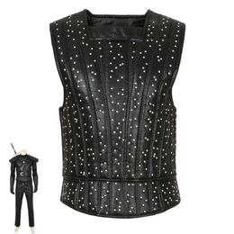 Cosplay Halloween Carnival Geralt Rivia Cosplay Costume Adult Witch Vest Superhero Faux Leather Rivet Jacket Chest Armor